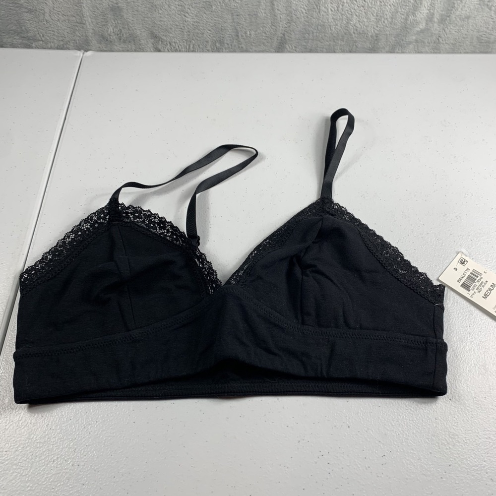 Jenni Women's On Repeat Bralette Size M Black‎ Wide Lace Trim Pullover Bra NWT